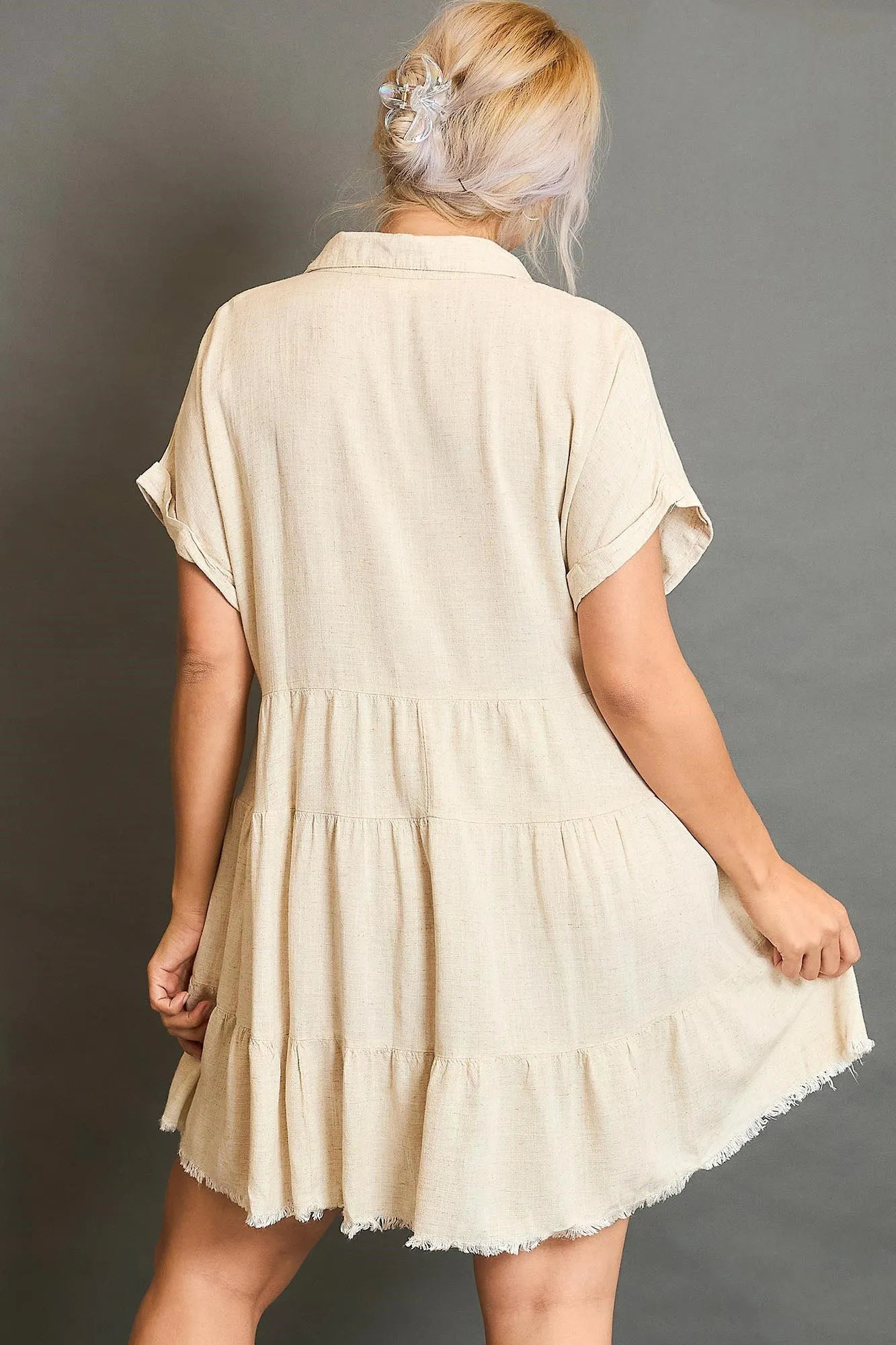 Keep It Casual Raw Hem Tiered Dress in Oatmeal