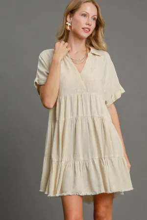 Keep It Casual Raw Hem Tiered Dress in Oatmeal