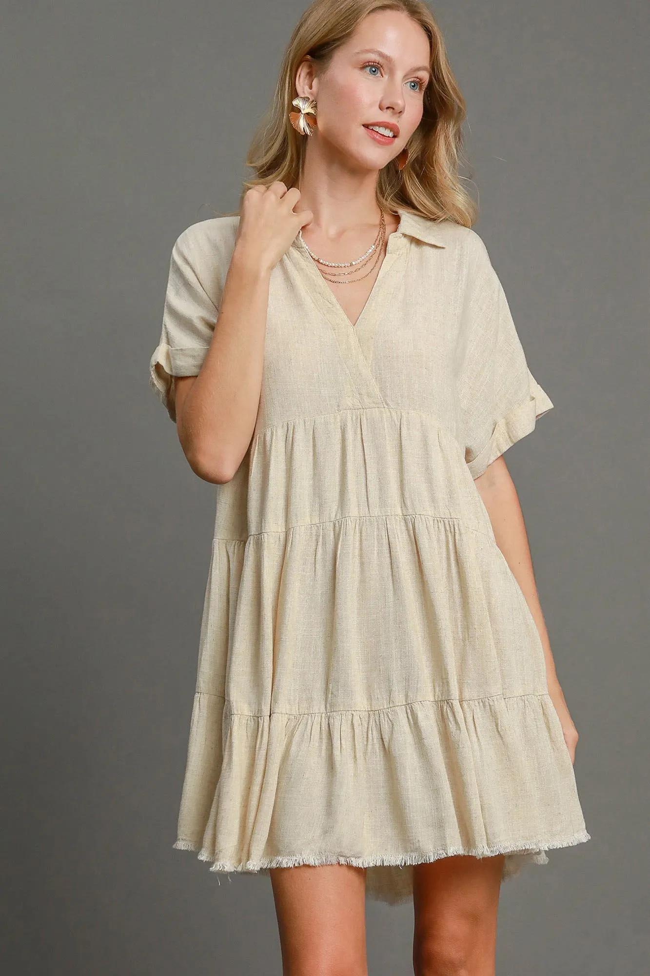 Keep It Casual Raw Hem Tiered Dress in Oatmeal