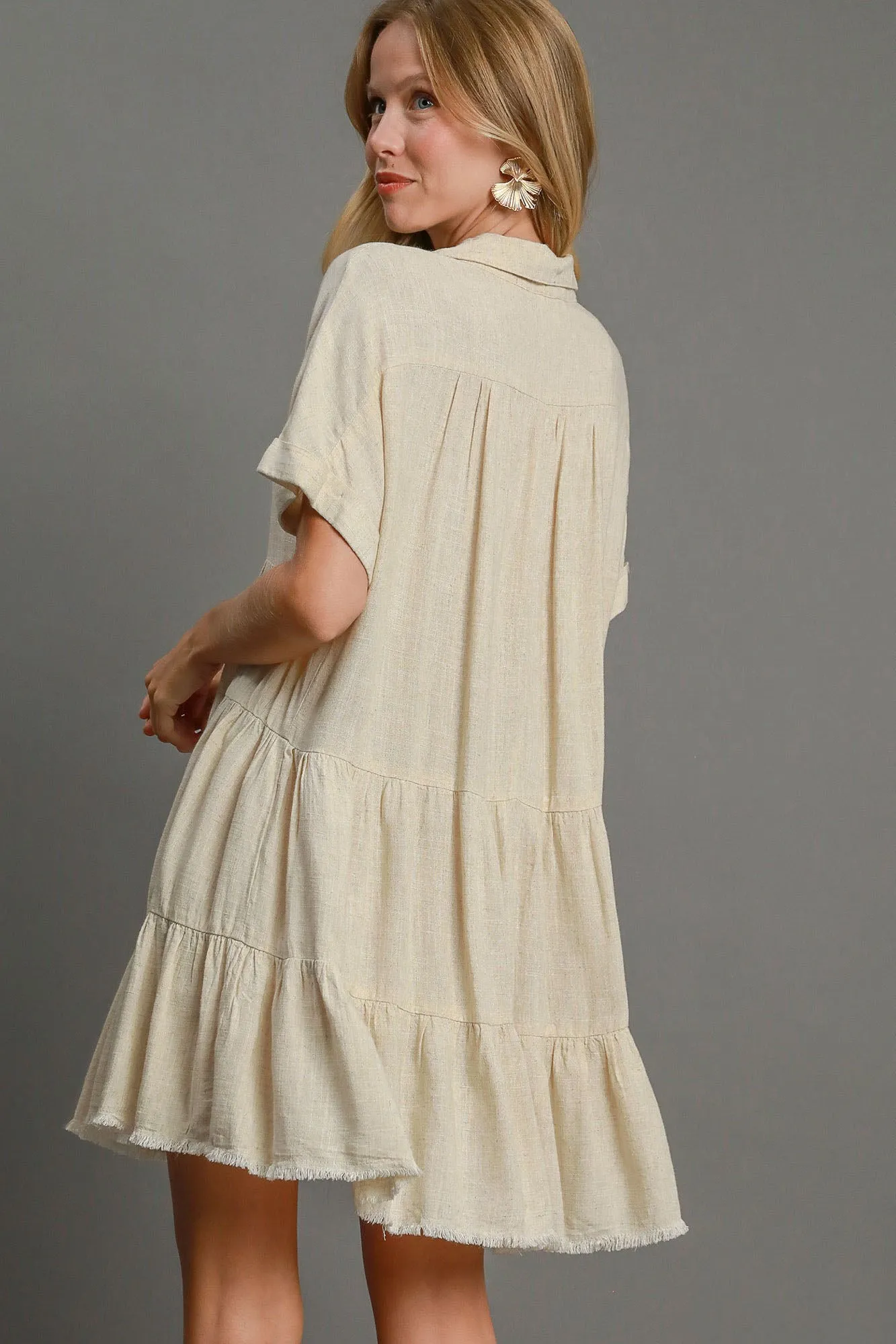 Keep It Casual Raw Hem Tiered Dress in Oatmeal