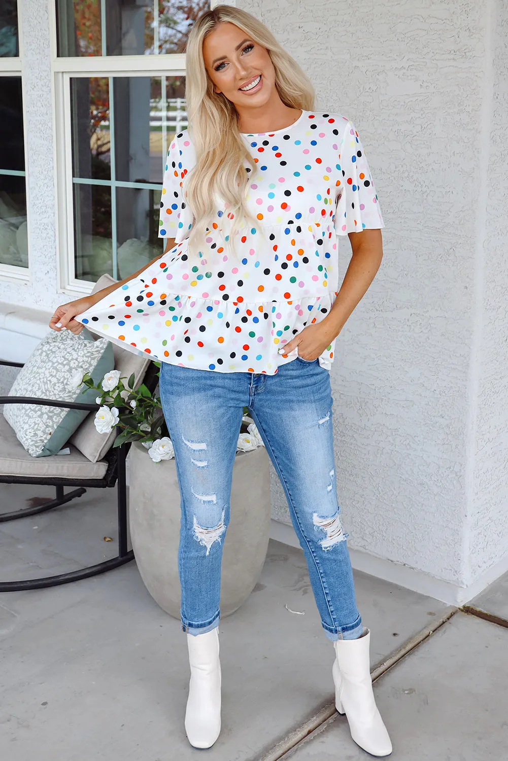 Keira Polka Dot Babydoll Blouse