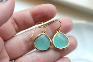 Large aqua Earrings Gold - #23