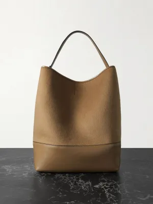 Leather-trimmed wool tote