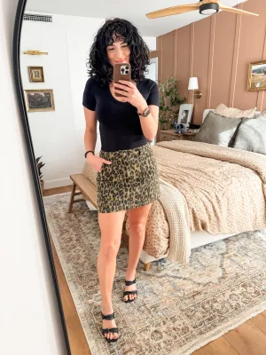 Leopard Denim Mini Skirt