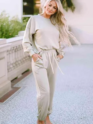 Light Gray Top and Pants Two Piece Lounge Set