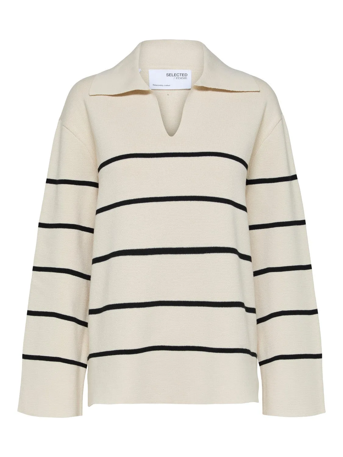 Liva Eja Ls Knit Collar - Birch/Black
