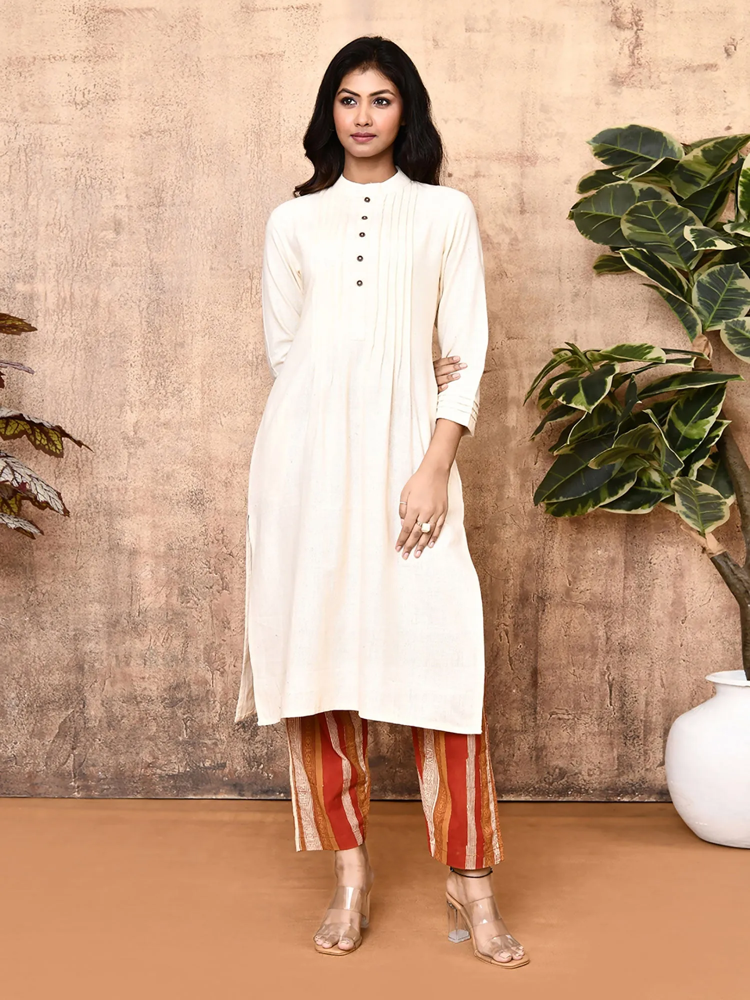 Luna Off-White Cotton Handloom 2-Piece Kurta Set