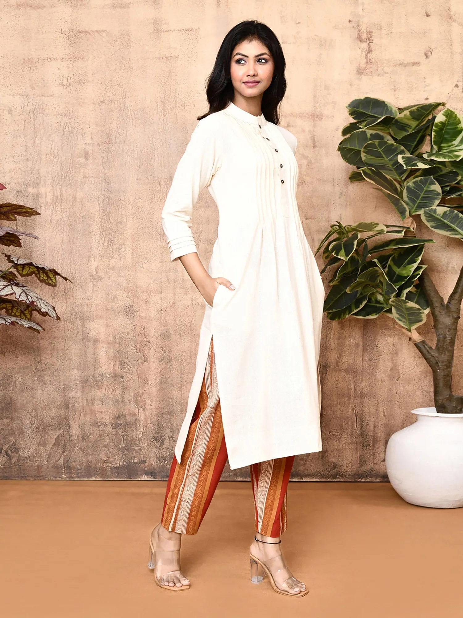 Luna Off-White Cotton Handloom 2-Piece Kurta Set