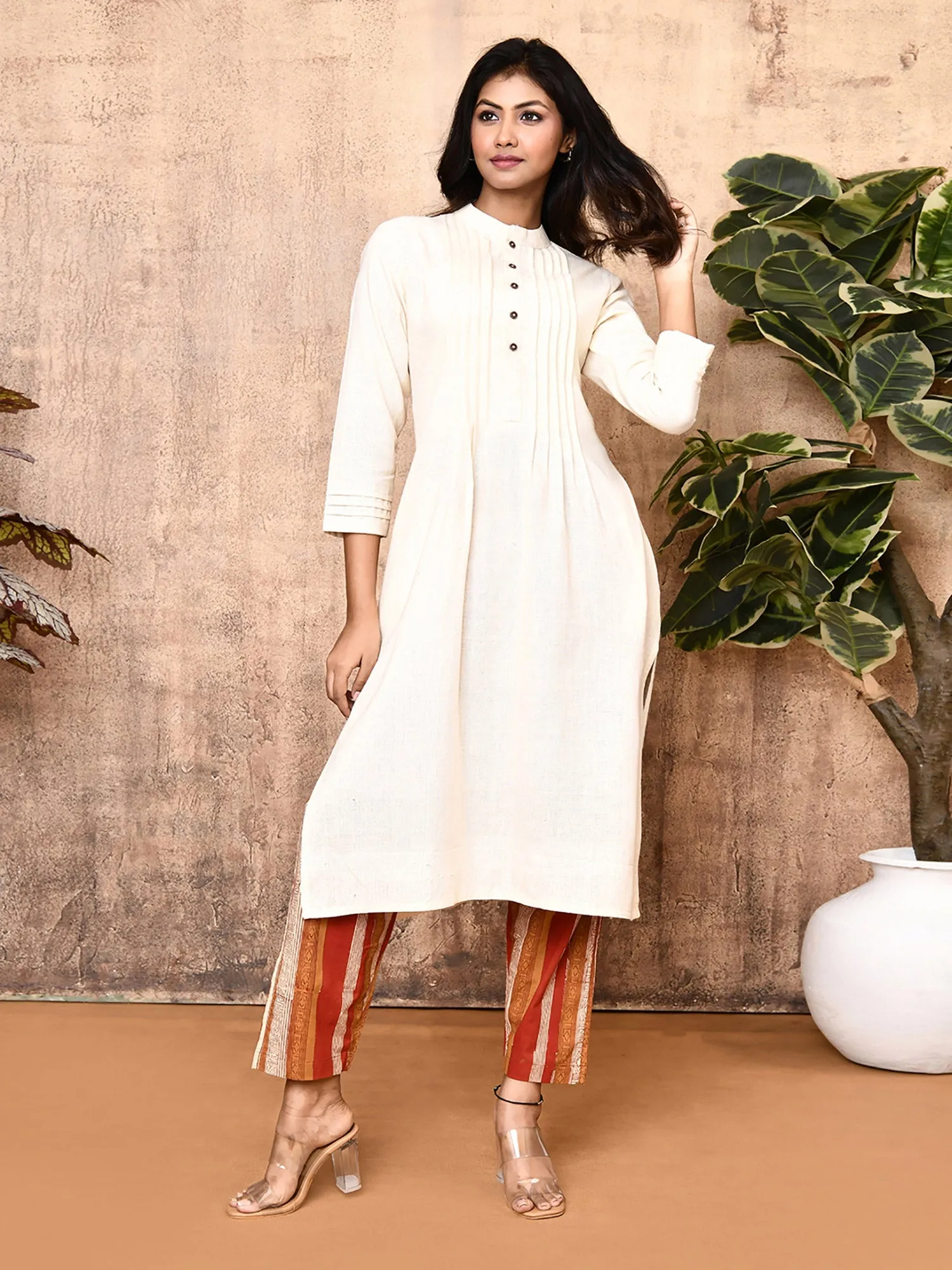 Luna Off-White Cotton Handloom 2-Piece Kurta Set