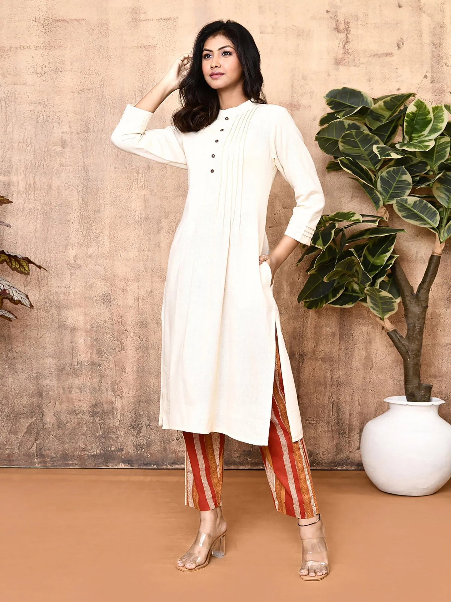 Luna Off-White Cotton Handloom 2-Piece Kurta Set