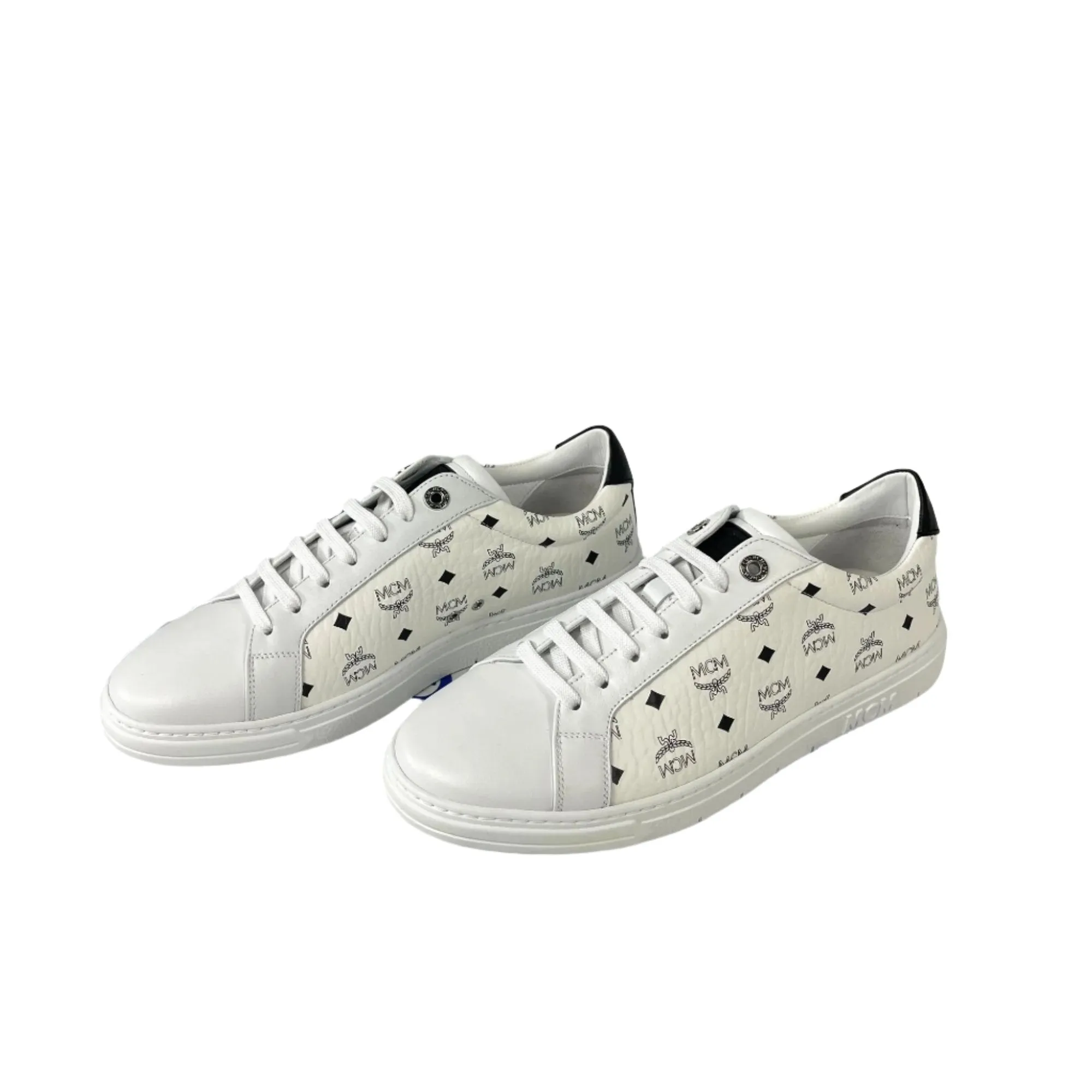 MCM Terrain Derby Visetos White Leather Low Top Sneakers