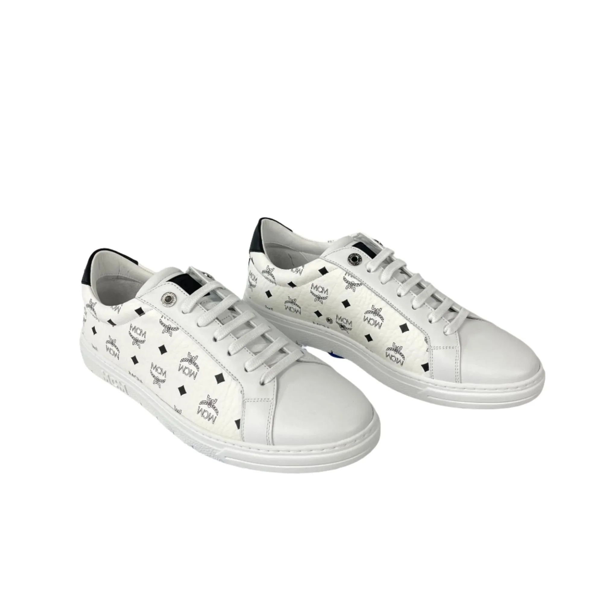 MCM Terrain Derby Visetos White Leather Low Top Sneakers