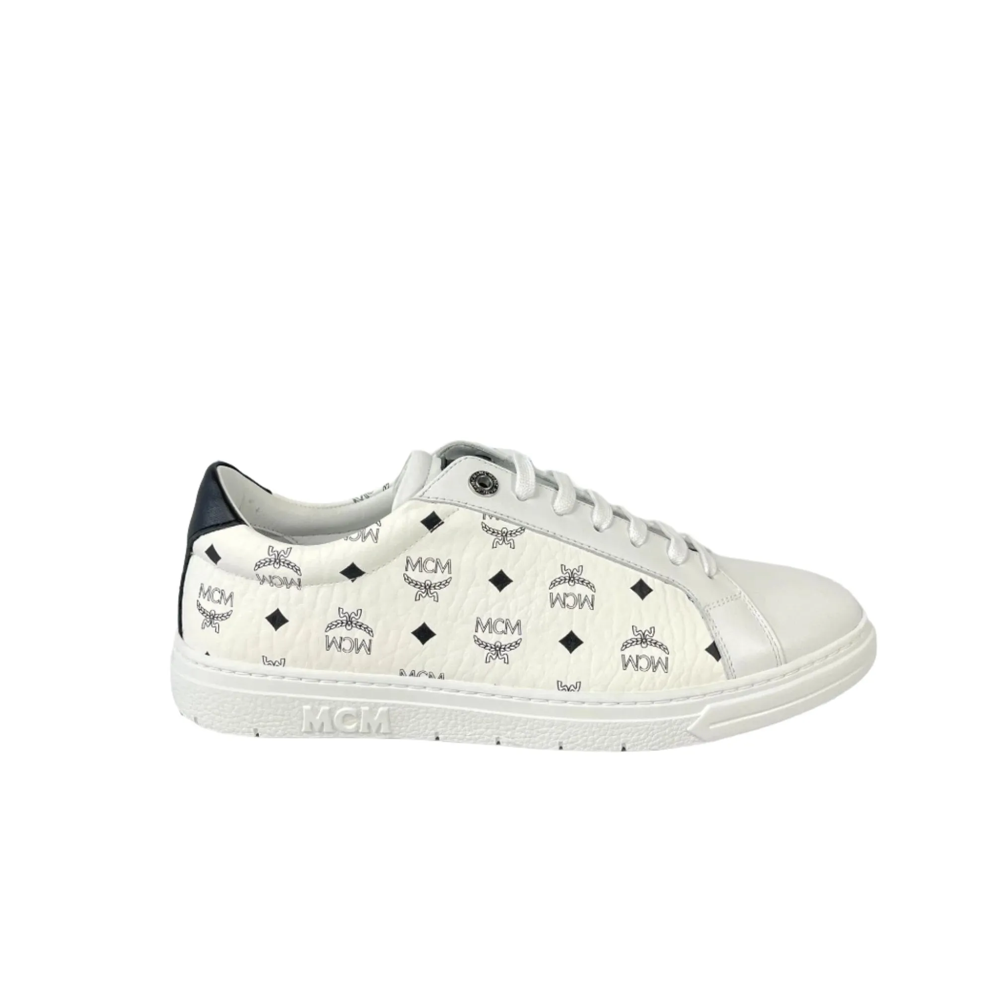 MCM Terrain Derby Visetos White Leather Low Top Sneakers