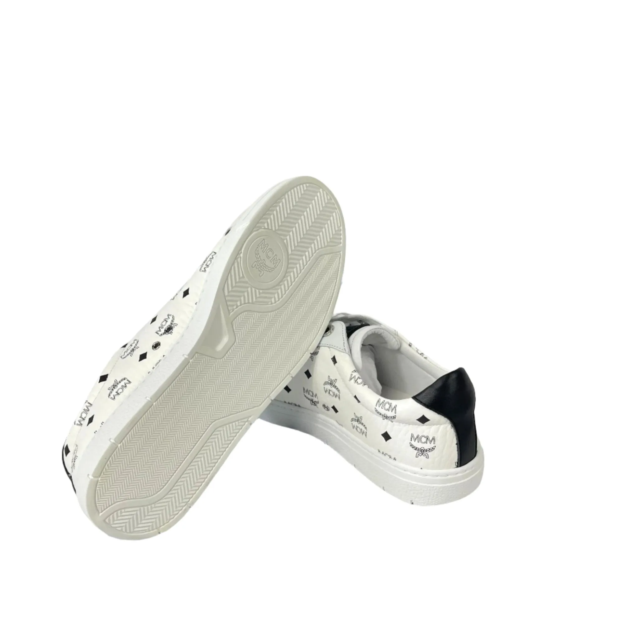 MCM Terrain Derby Visetos White Leather Low Top Sneakers