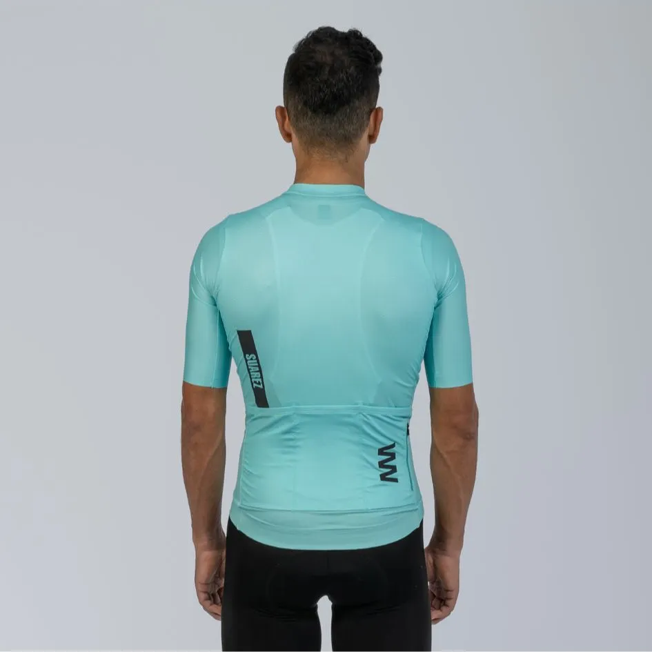 Men's Avant Solid Cream Turquoise Short Sleeve Cycling Jersey by Suarez