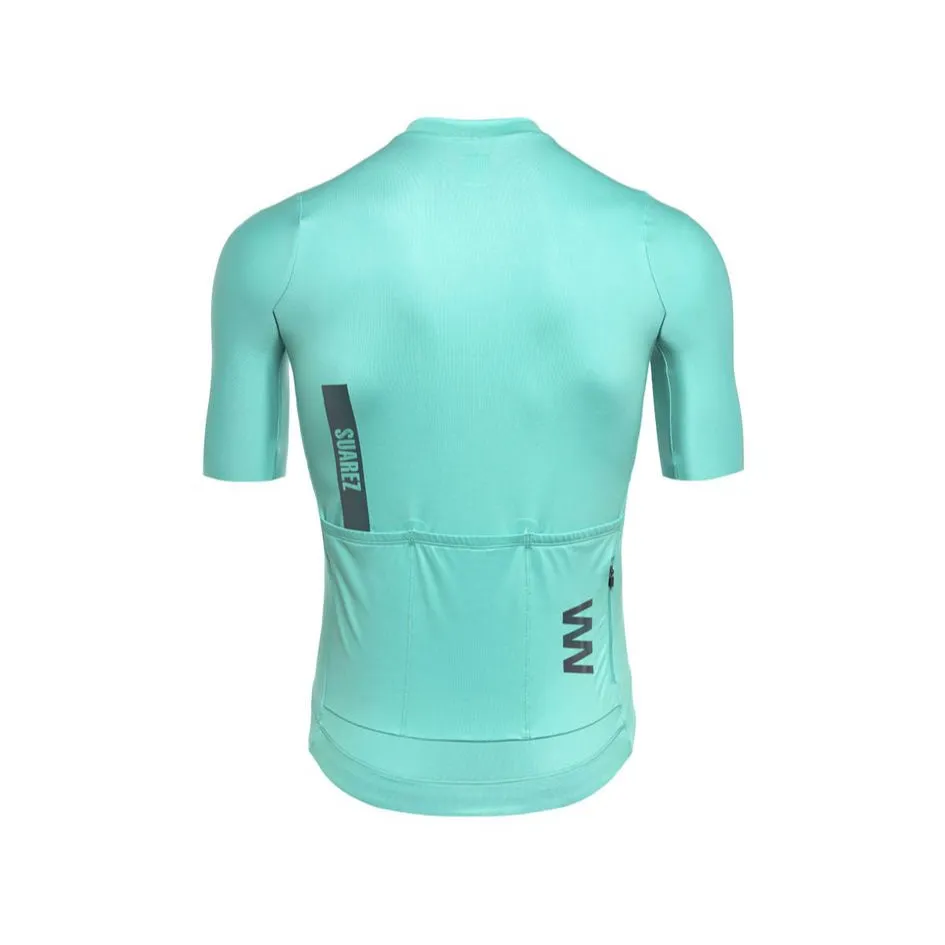 Men's Avant Solid Cream Turquoise Short Sleeve Cycling Jersey by Suarez
