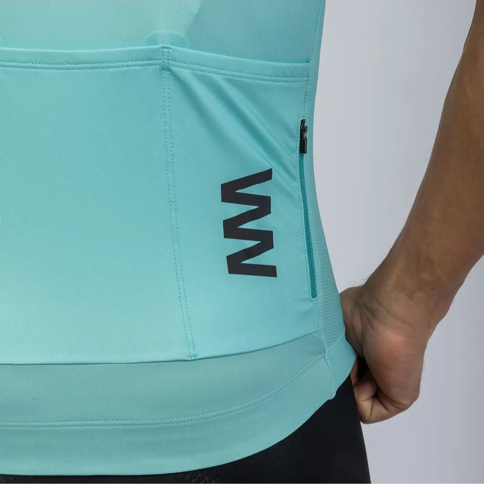 Men's Avant Solid Cream Turquoise Short Sleeve Cycling Jersey by Suarez