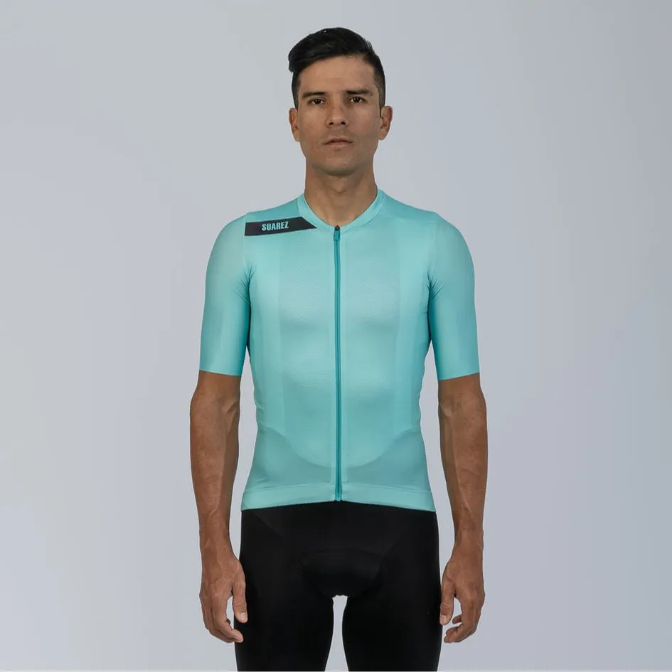 Men's Avant Solid Cream Turquoise Short Sleeve Cycling Jersey by Suarez