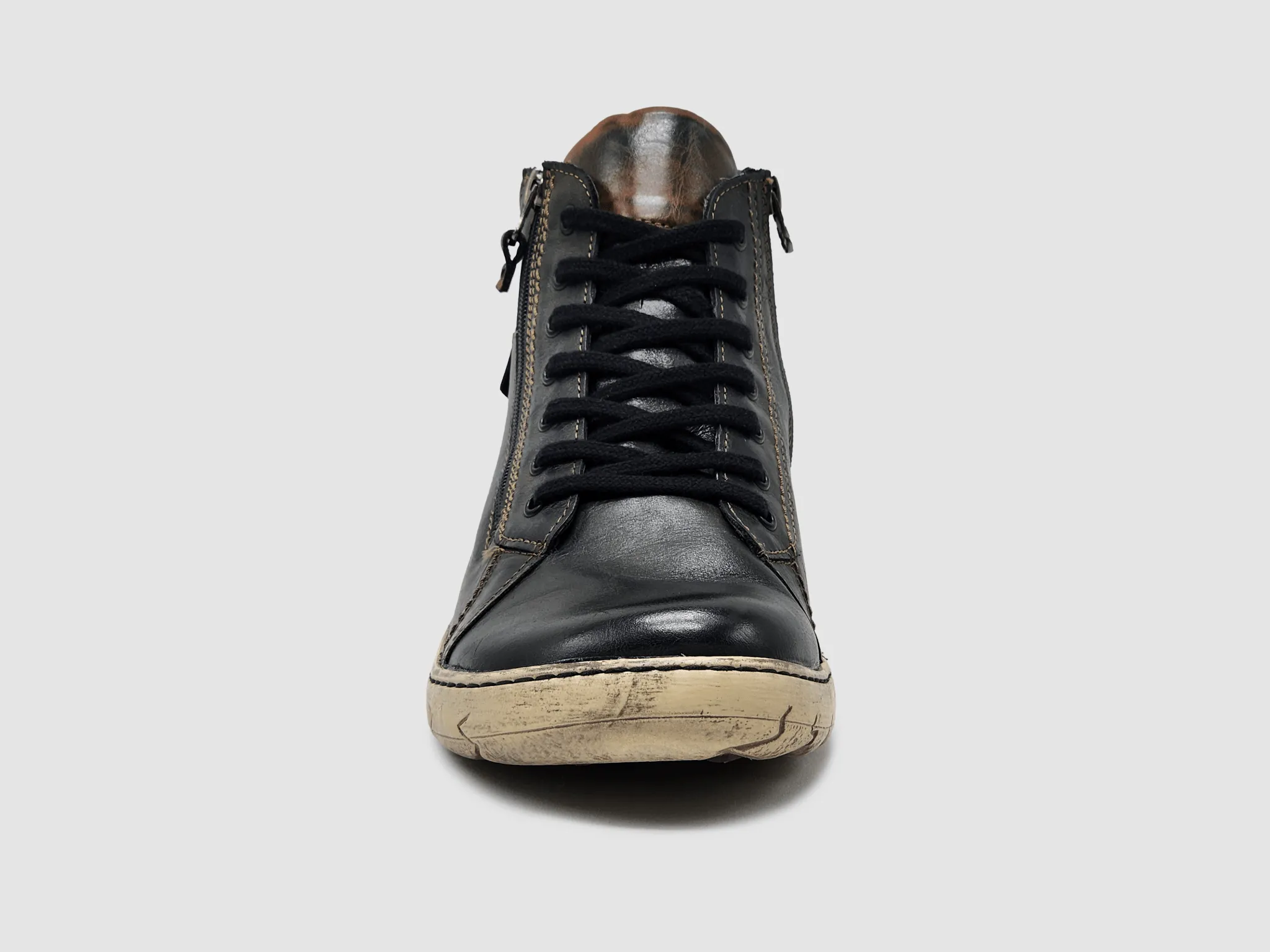 Men's Original Thick-Wool Lined Zip-Up Leather Boots - Black/White