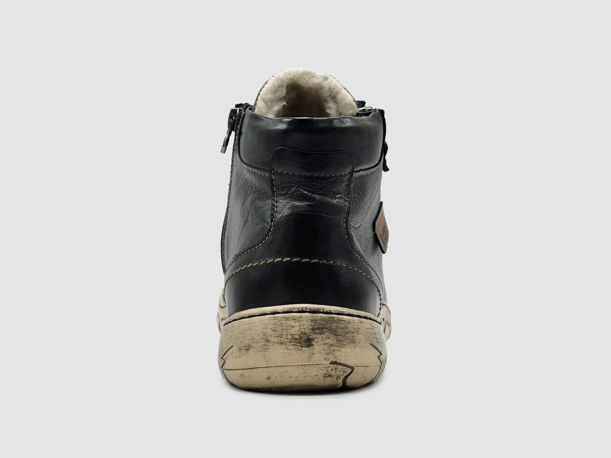 Men's Original Thick-Wool Lined Zip-Up Leather Boots - Black/White
