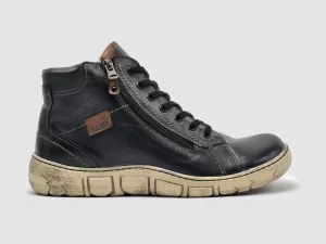 Men's Original Thick-Wool Lined Zip-Up Leather Boots - Black/White