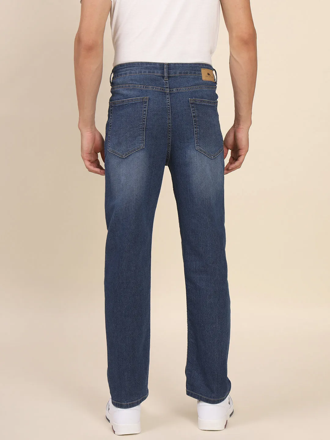 Men's Slim Fit Light Blue Denim Jeans Waistband With Belt Loops Has A Button Rivet And Zip Closure