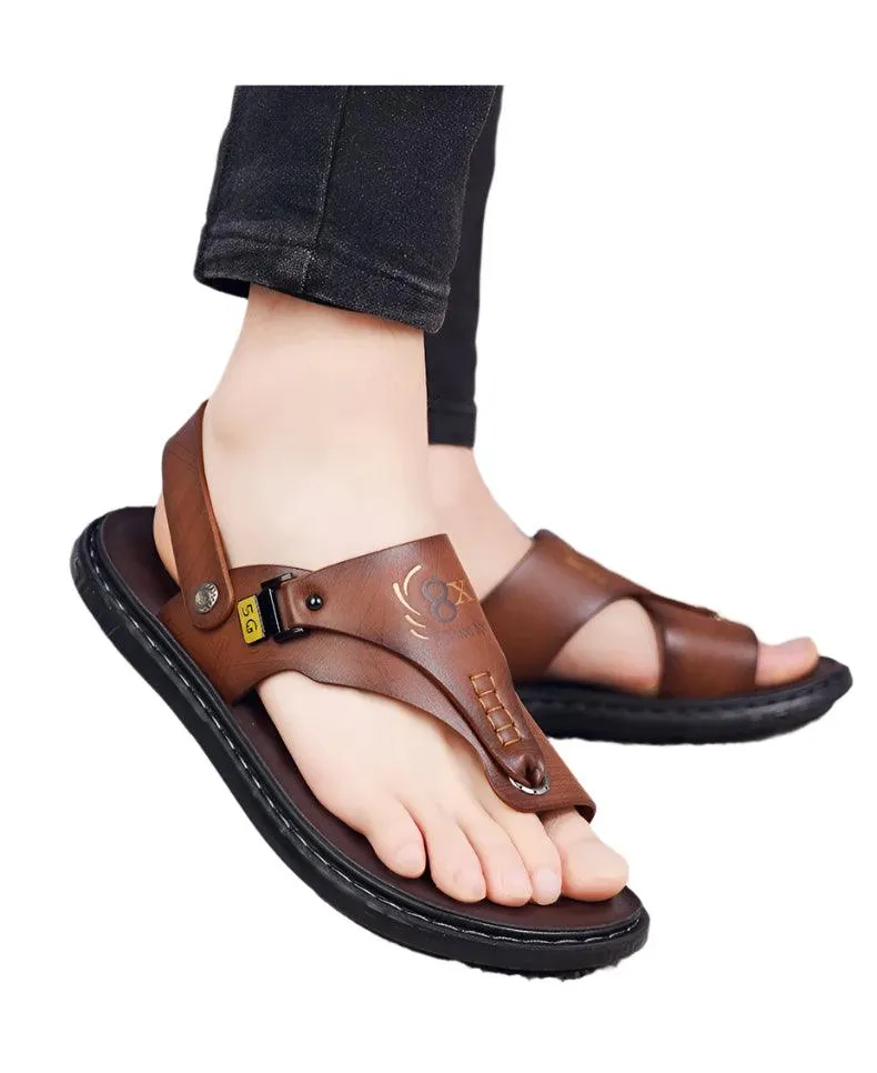 Men's Summer Water Trekking Beach Sandals-Anti-Slip Soft Sole Leather Flip Flops