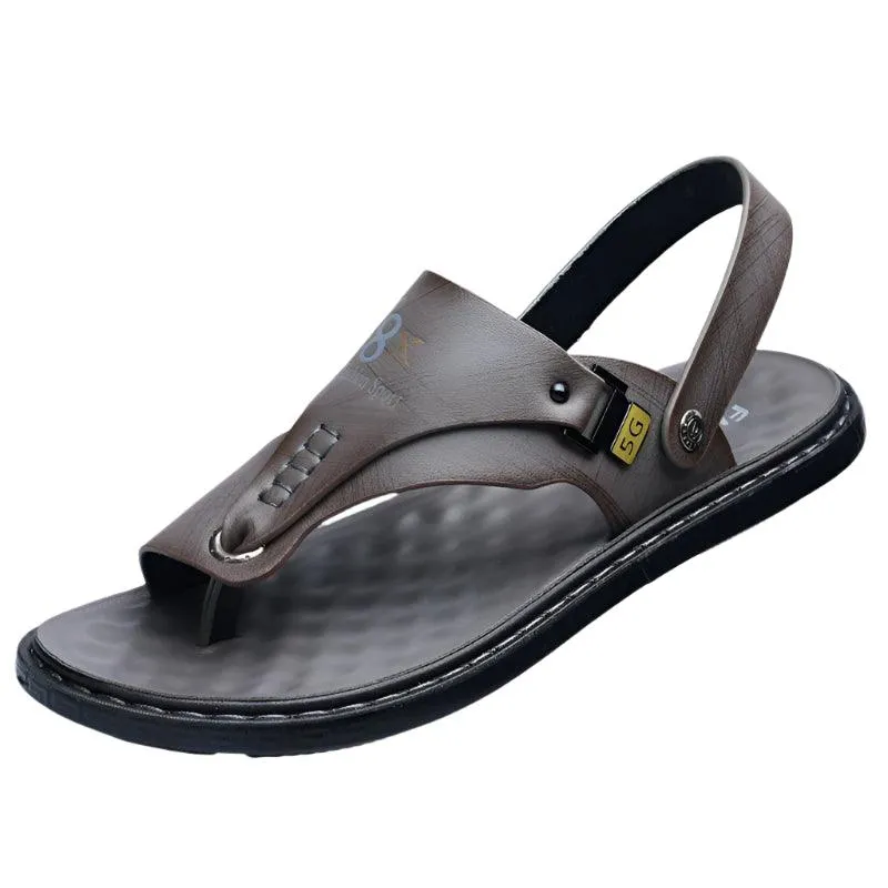 Men's Summer Water Trekking Beach Sandals-Anti-Slip Soft Sole Leather Flip Flops