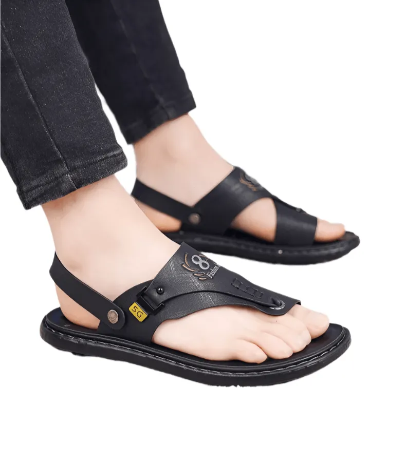 Men's Summer Water Trekking Beach Sandals-Anti-Slip Soft Sole Leather Flip Flops