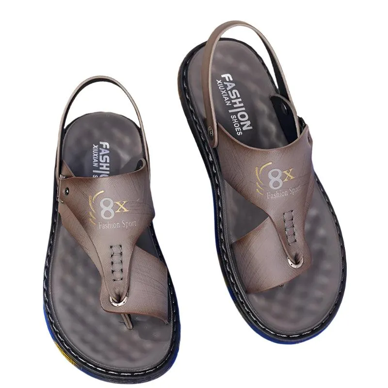 Men's Summer Water Trekking Beach Sandals-Anti-Slip Soft Sole Leather Flip Flops
