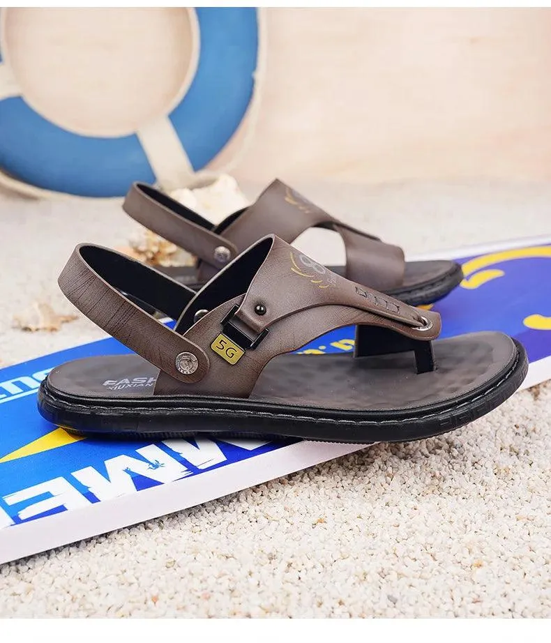 Men's Summer Water Trekking Beach Sandals-Anti-Slip Soft Sole Leather Flip Flops