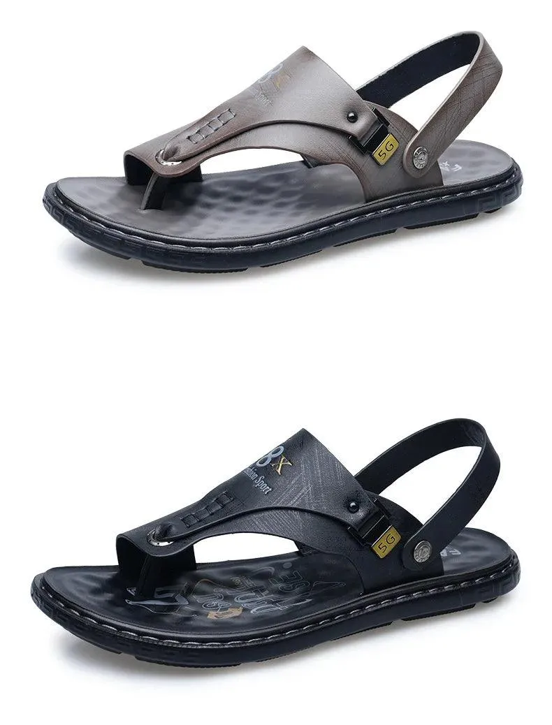 Men's Summer Water Trekking Beach Sandals-Anti-Slip Soft Sole Leather Flip Flops