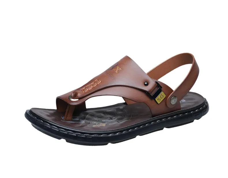 Men's Summer Water Trekking Beach Sandals-Anti-Slip Soft Sole Leather Flip Flops