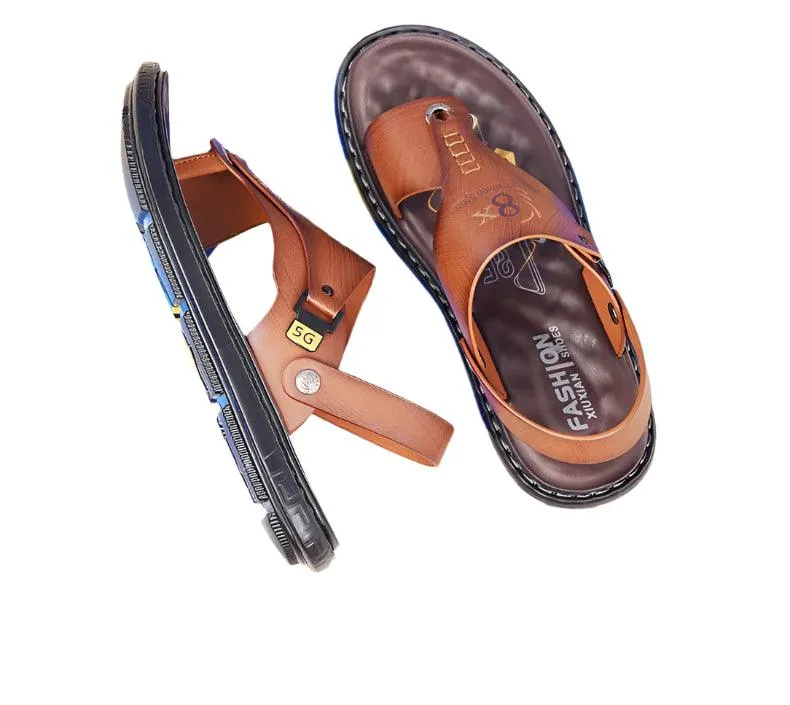 Men's Summer Water Trekking Beach Sandals-Anti-Slip Soft Sole Leather Flip Flops