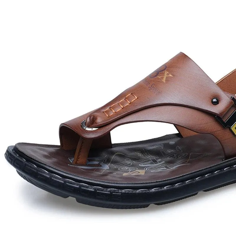 Men's Summer Water Trekking Beach Sandals-Anti-Slip Soft Sole Leather Flip Flops