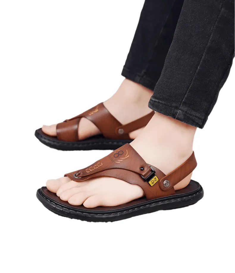 Men's Summer Water Trekking Beach Sandals-Anti-Slip Soft Sole Leather Flip Flops