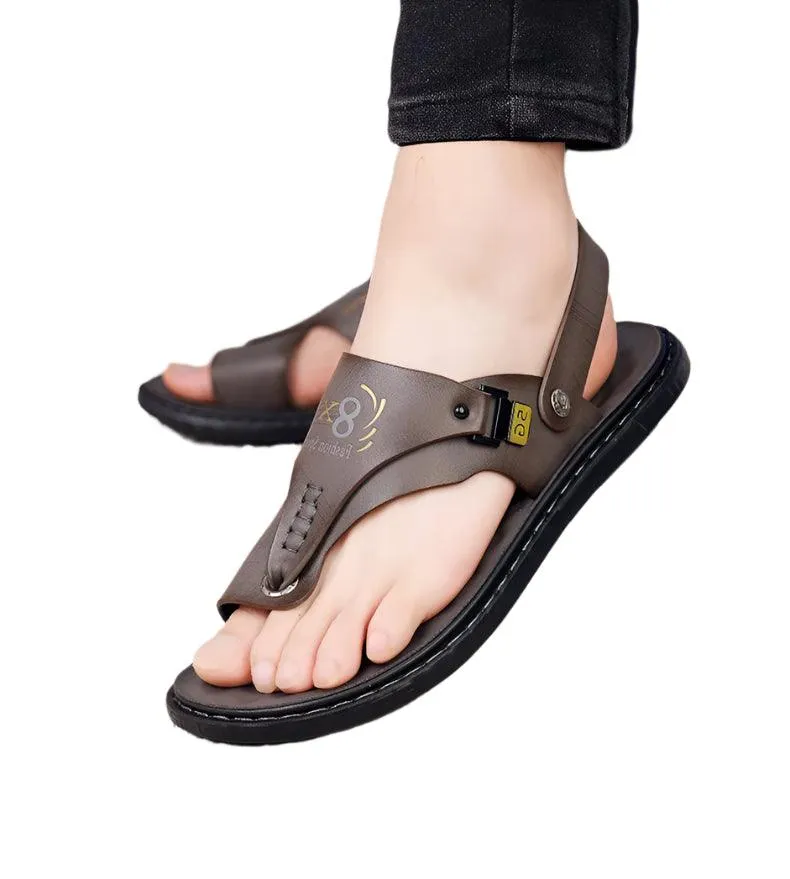 Men's Summer Water Trekking Beach Sandals-Anti-Slip Soft Sole Leather Flip Flops