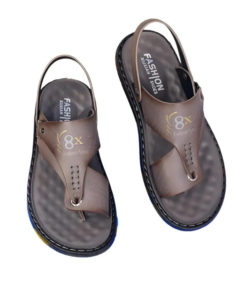 Men's Summer Water Trekking Beach Sandals-Anti-Slip Soft Sole Leather Flip Flops
