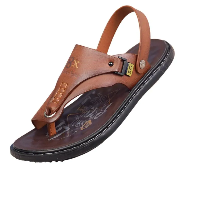 Men's Summer Water Trekking Beach Sandals-Anti-Slip Soft Sole Leather Flip Flops