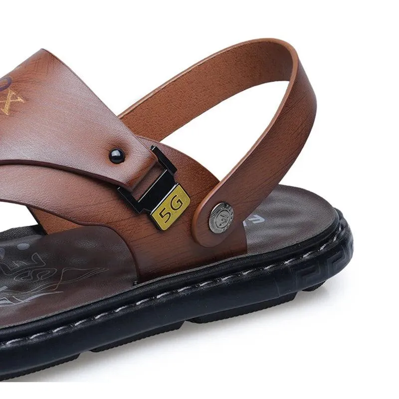 Men's Summer Water Trekking Beach Sandals-Anti-Slip Soft Sole Leather Flip Flops