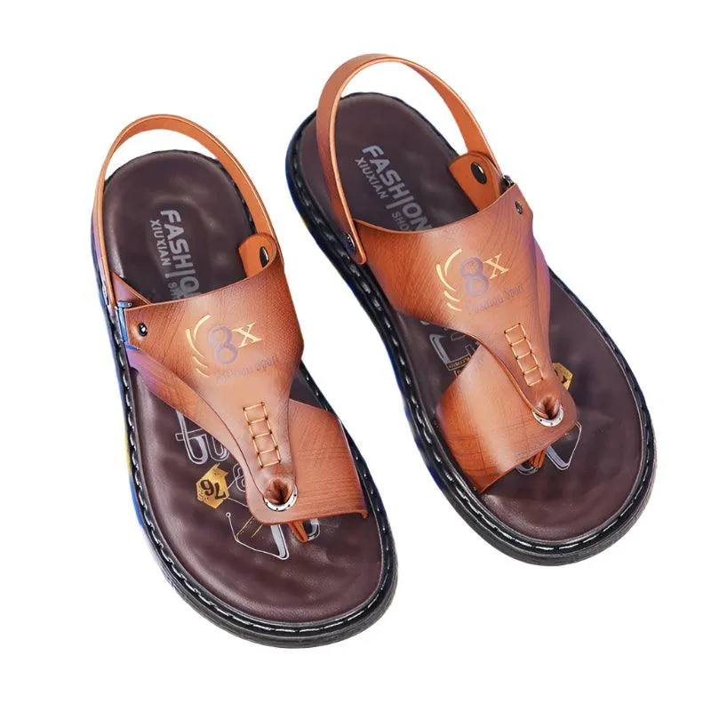 Men's Summer Water Trekking Beach Sandals-Anti-Slip Soft Sole Leather Flip Flops