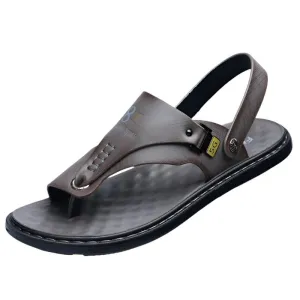 Men's Summer Water Trekking Beach Sandals-Anti-Slip Soft Sole Leather Flip Flops