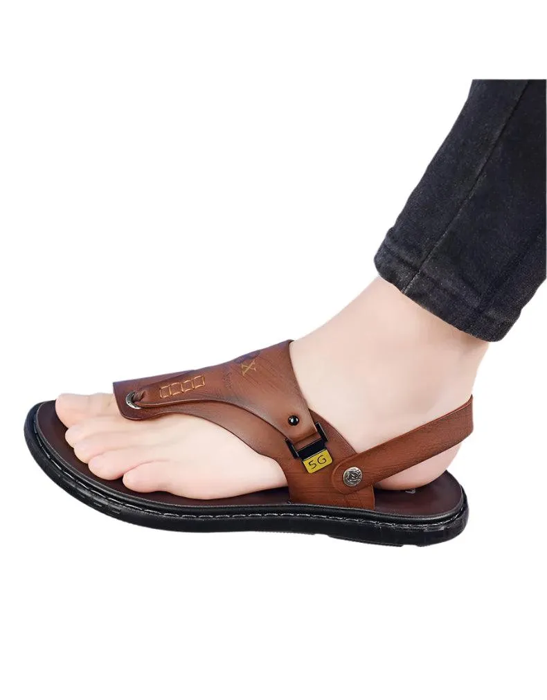 Men's Summer Water Trekking Beach Sandals-Anti-Slip Soft Sole Leather Flip Flops