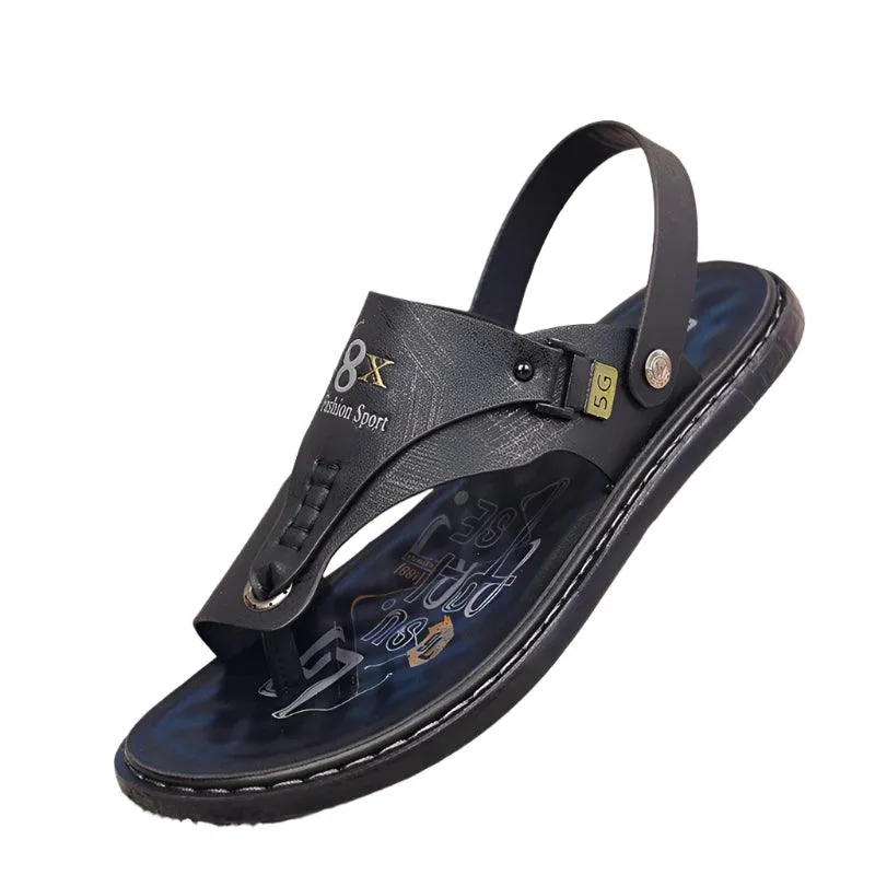 Men's Summer Water Trekking Beach Sandals-Anti-Slip Soft Sole Leather Flip Flops