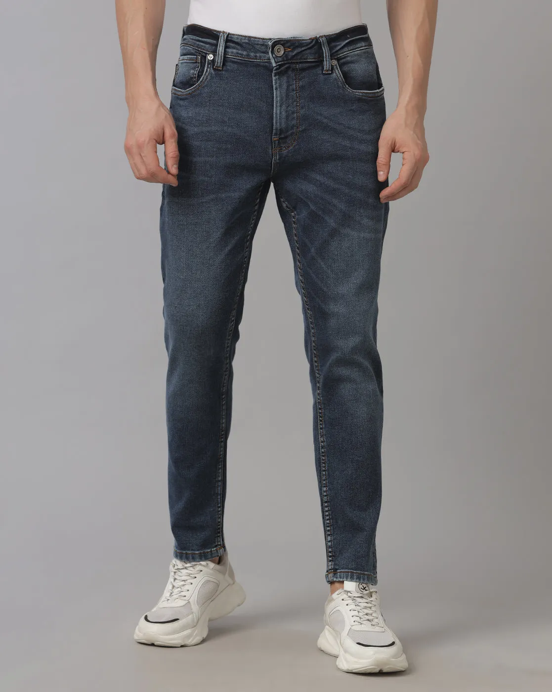 Men's Track Cropped Skinny Indigo Jeans