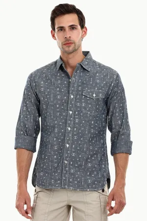 Men's Tribal Printed Denim Shirt