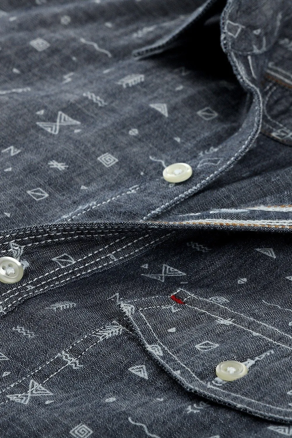 Men's Tribal Printed Denim Shirt