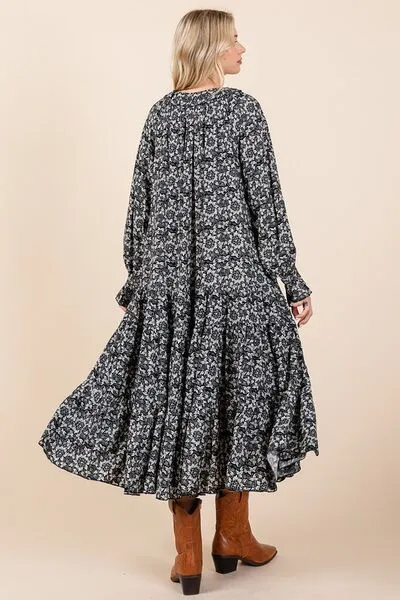 Mittoshop Printed Tie Neck Flounce Sleeve Midi Dress