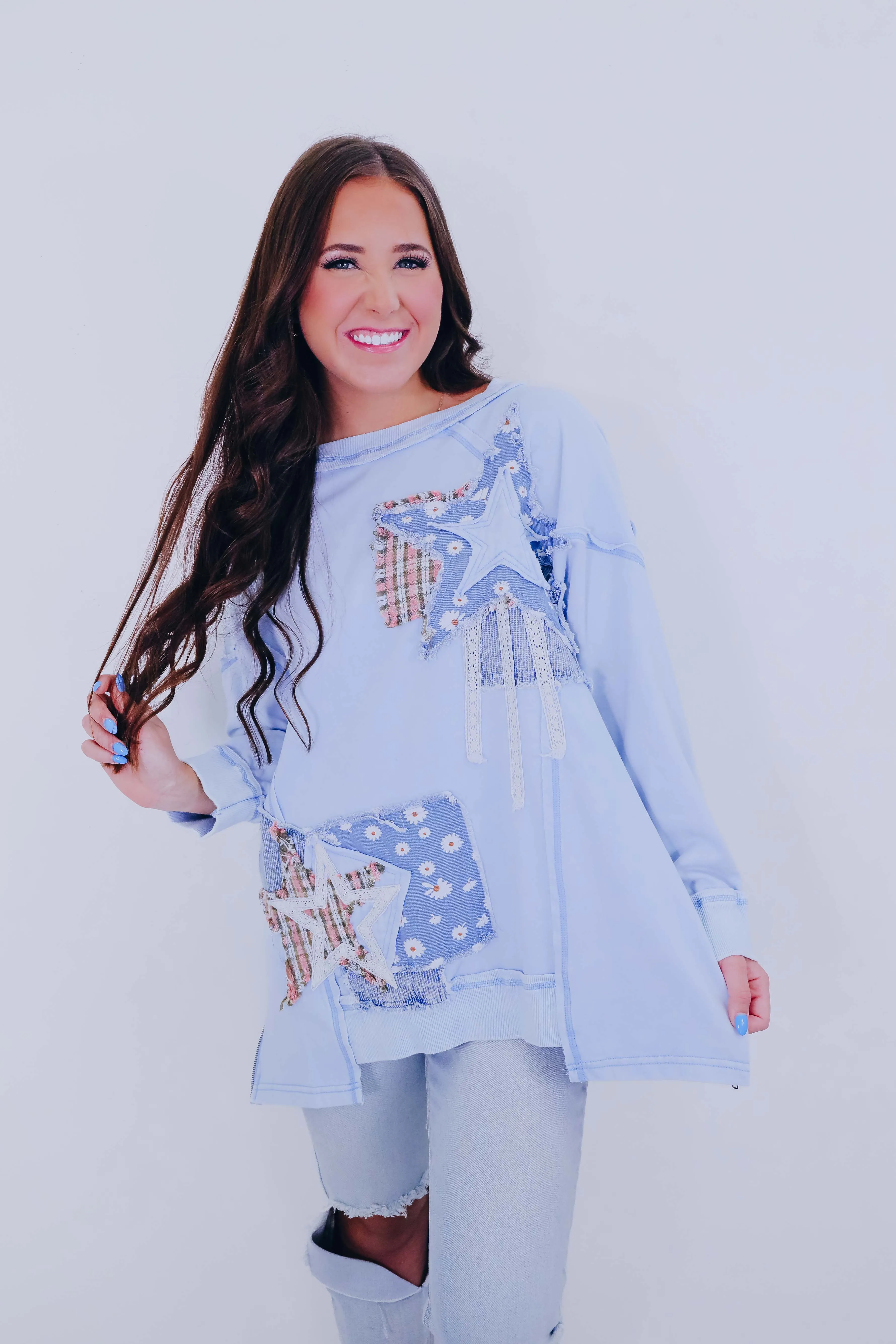 ***Mix It Up Star Patchwork Sweatshirt - 3 Colors SAMPLE