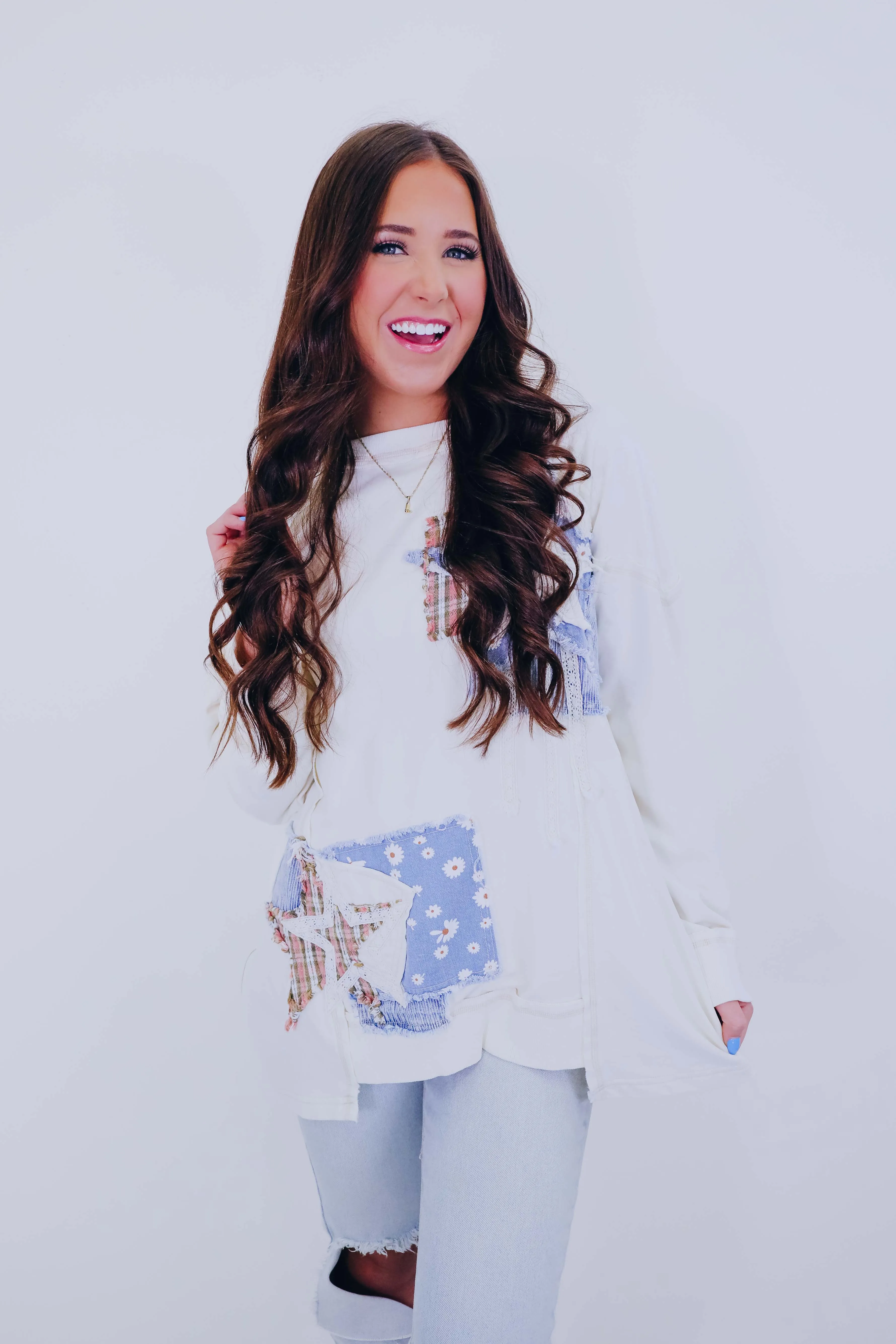 ***Mix It Up Star Patchwork Sweatshirt - 3 Colors SAMPLE